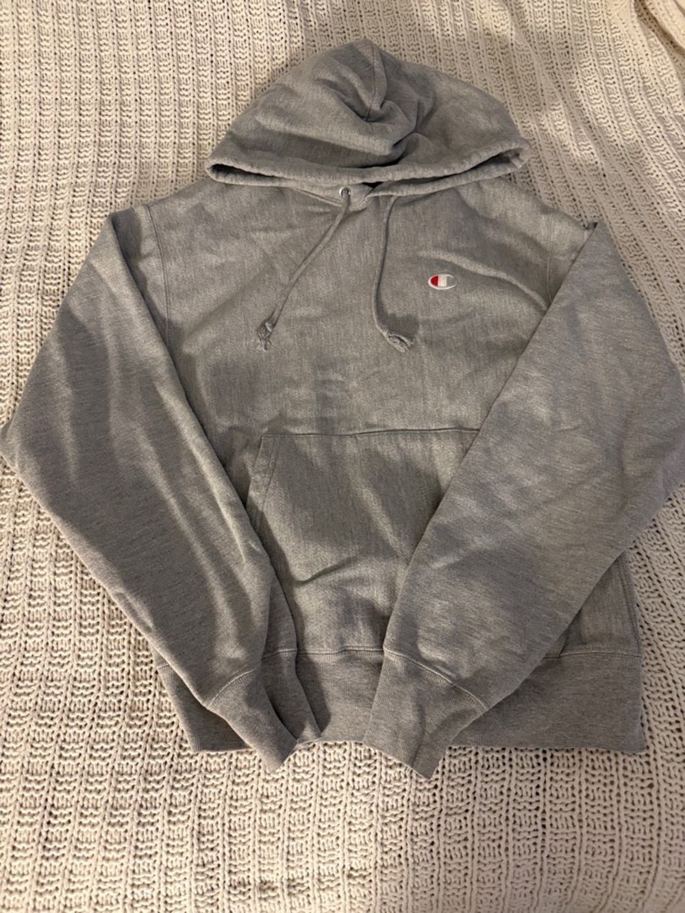 Champion Gray Crewneck Hoodie with Small Chest Logo